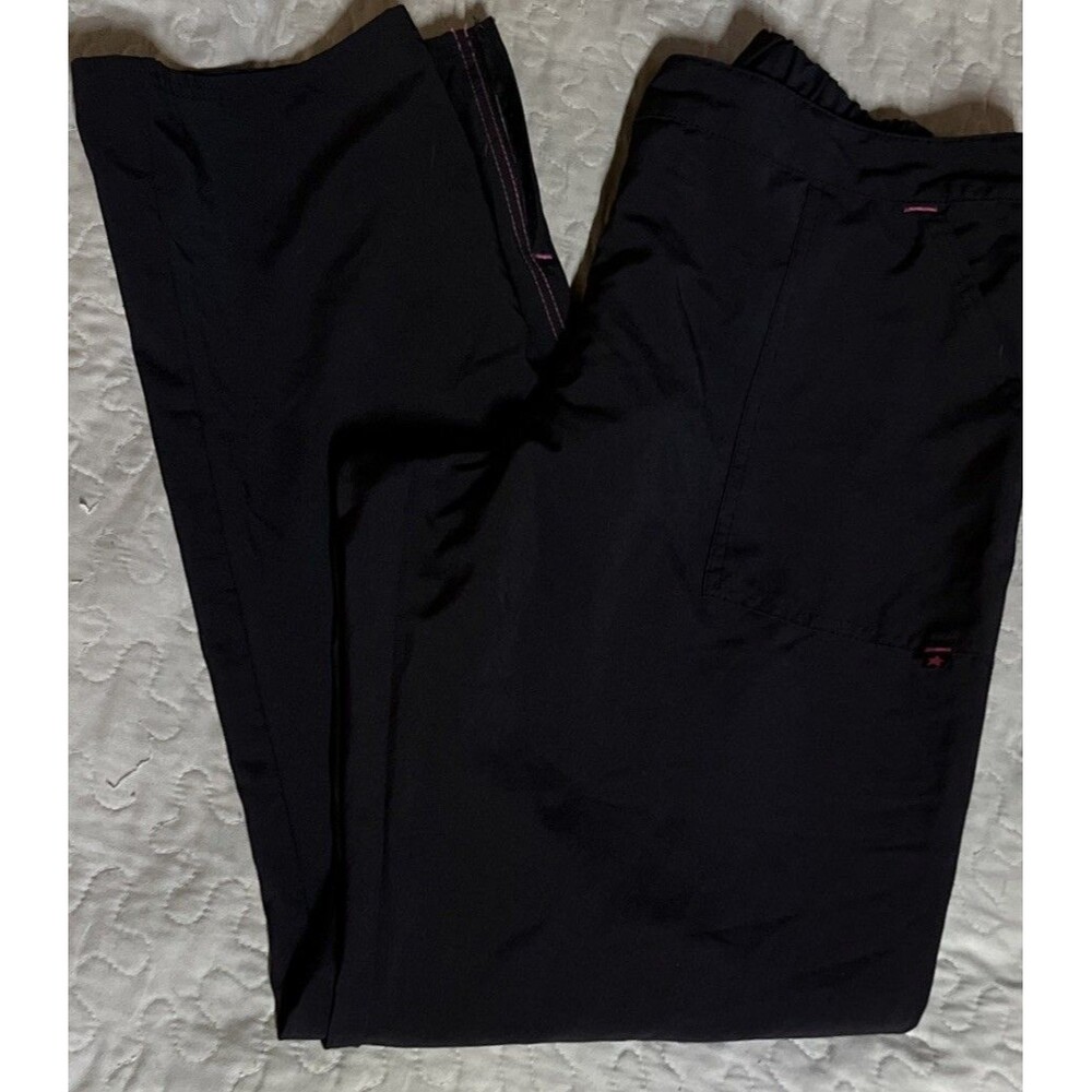 Women’s Scrubstar Scrubs Work Pants Sz Large Black Zip Bottom Leg Elastic Waist